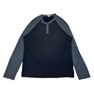 Standard James Perse Raglan Henley Long Sleeve Shirt Men's Medium Quiet Luxury